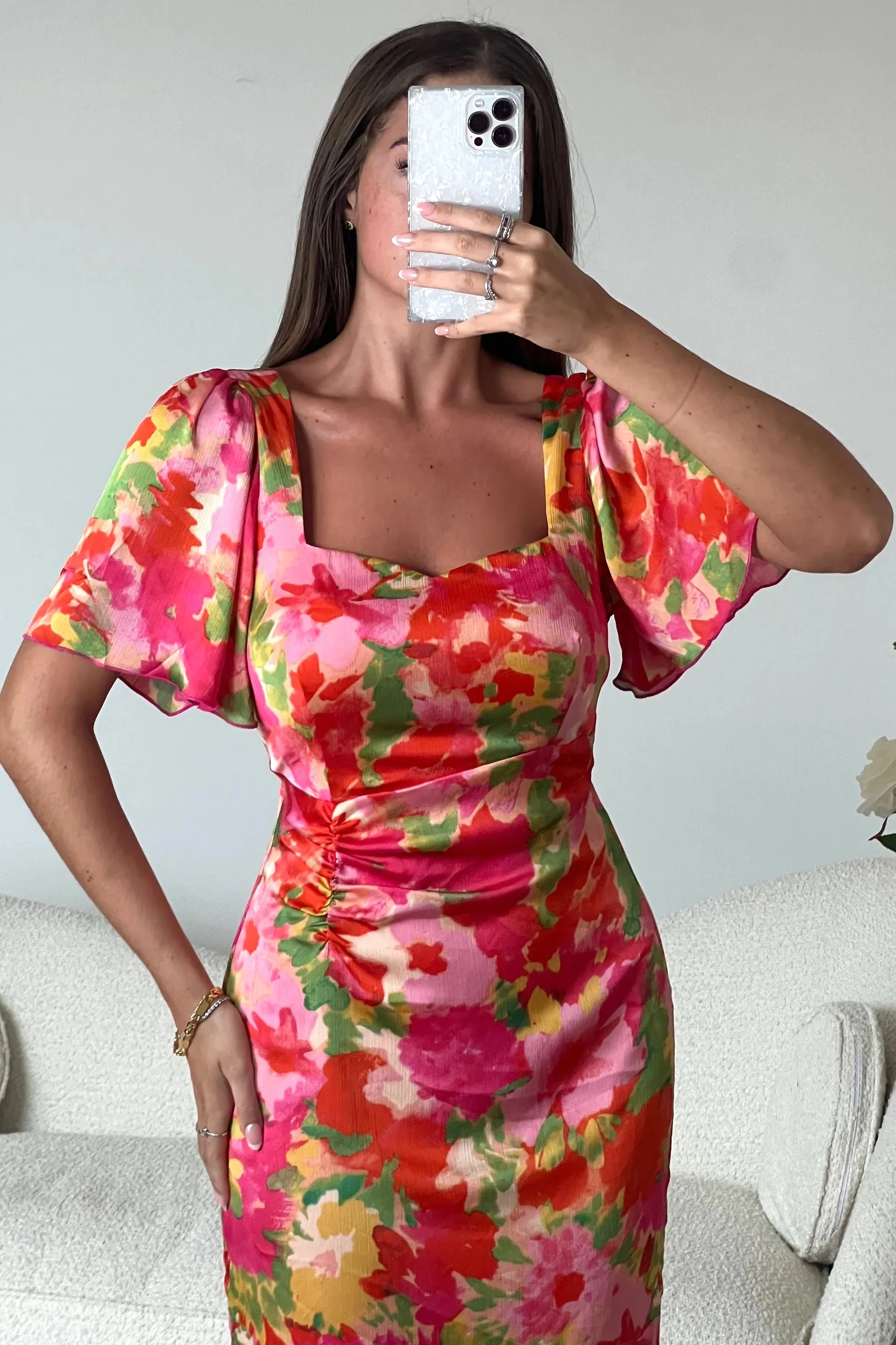4-A1761 Heidi Orange Floral Dress
