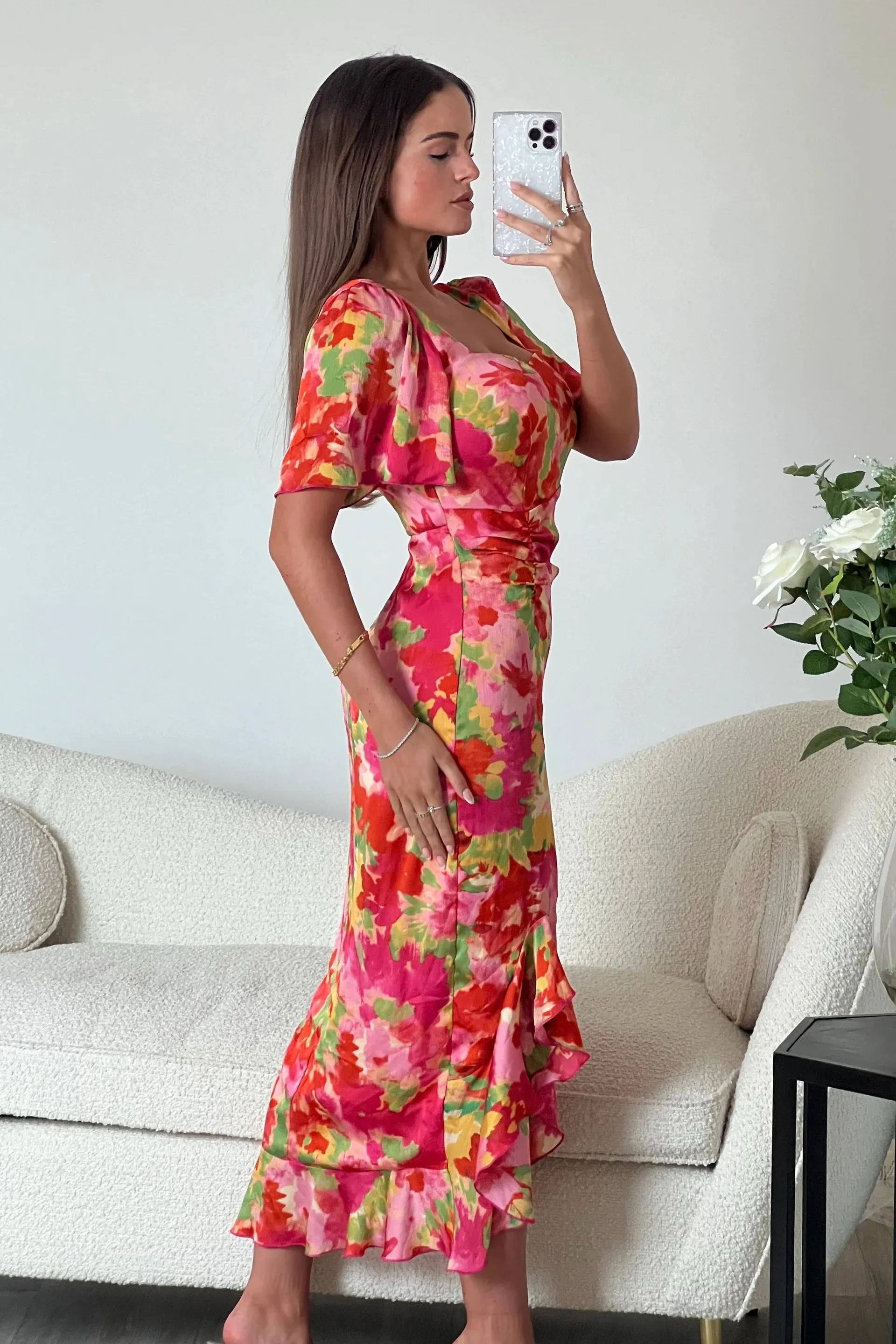 4-A1761 Heidi Orange Floral Dress