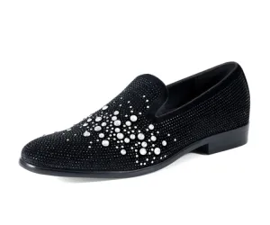 Amali Ivano Luxe Rhinestone Loafers Men’s Velvet Black Silver