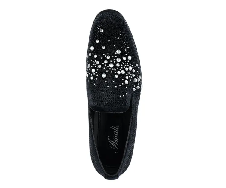 Amali Ivano Luxe Rhinestone Loafers Men’s Velvet Black Silver