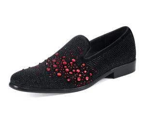 Amali Ivano Luxe Velvet Rhinestone Loafers Men’s Black Red