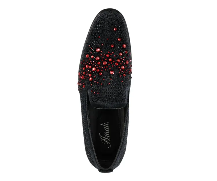 Amali Ivano Luxe Velvet Rhinestone Loafers Men’s Black Red
