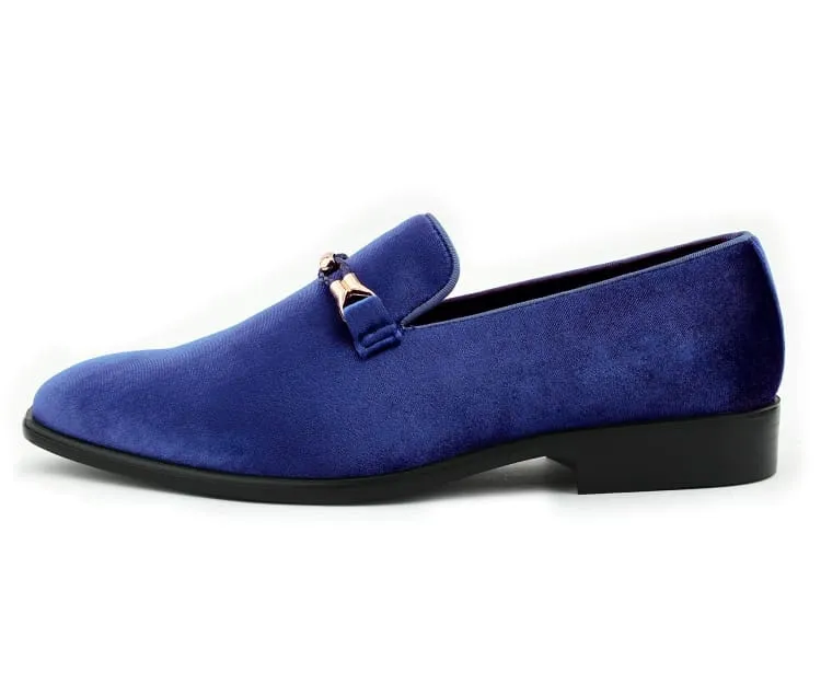 Amali Navy Luxe Velvet Loafers Men’s Vegan Velvet