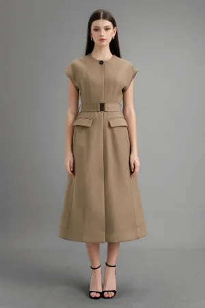 Amber A-line Cap Sleeved Polycotton Midi Dress
