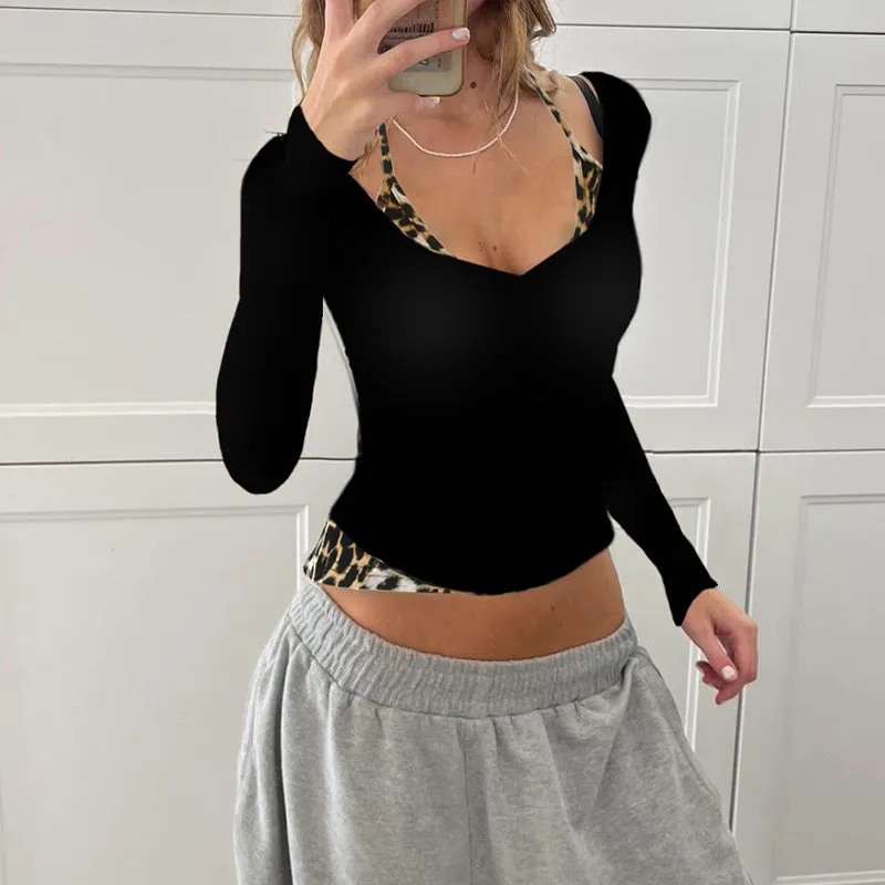 Avalon Long Sleeve Leopard Halter Top