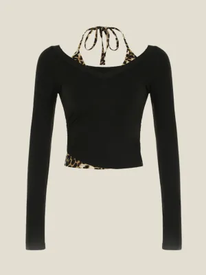 Avalon Long Sleeve Leopard Halter Top