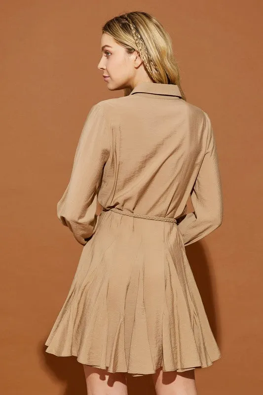 Azure Twisted Belt Shirt Dress