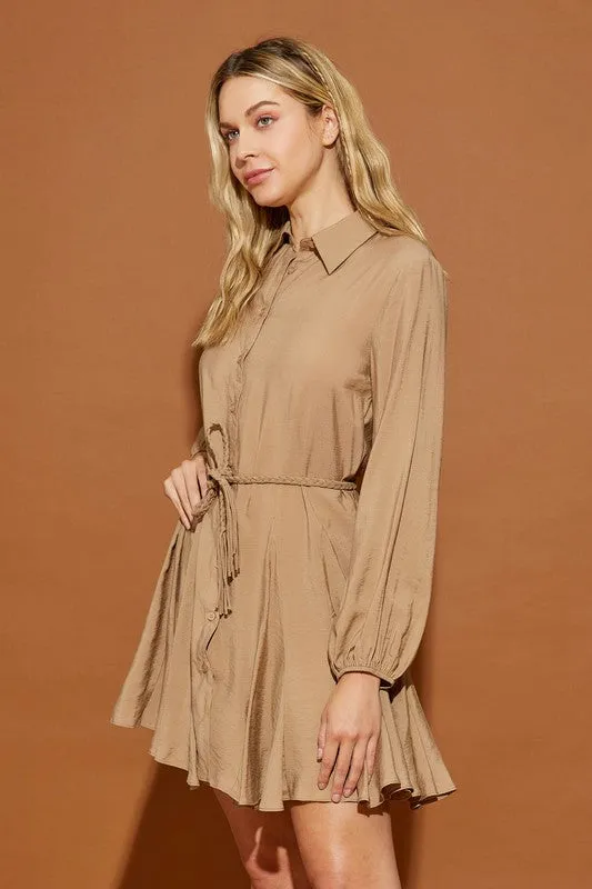 Azure Twisted Belt Shirt Dress