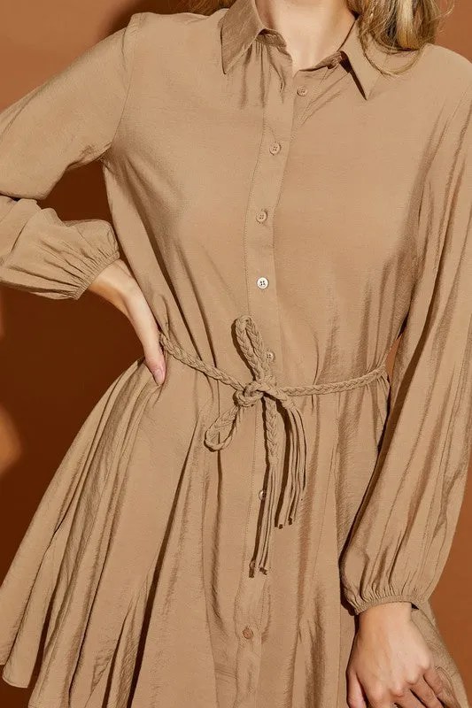 Azure Twisted Belt Shirt Dress