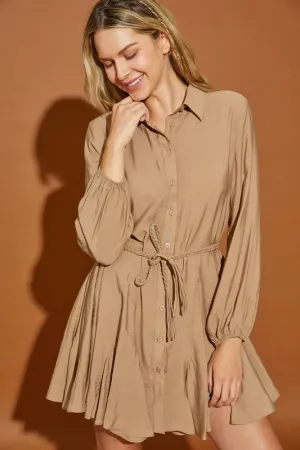 Azure Twisted Belt Shirt Dress