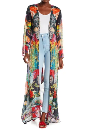 Bird Print Long Beachwear Cover Ups