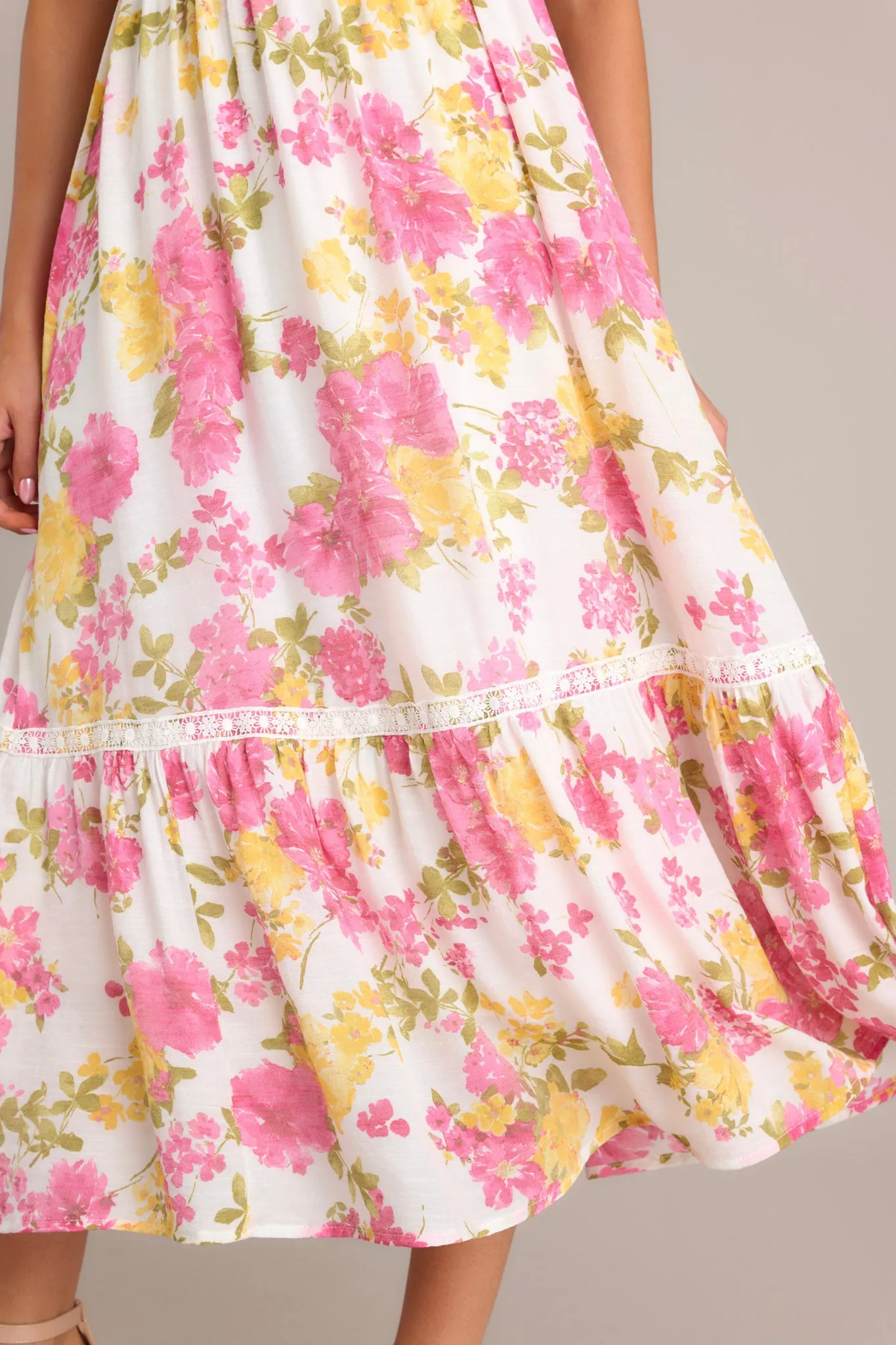 Bloom Burst White Multi Floral Midi Dress