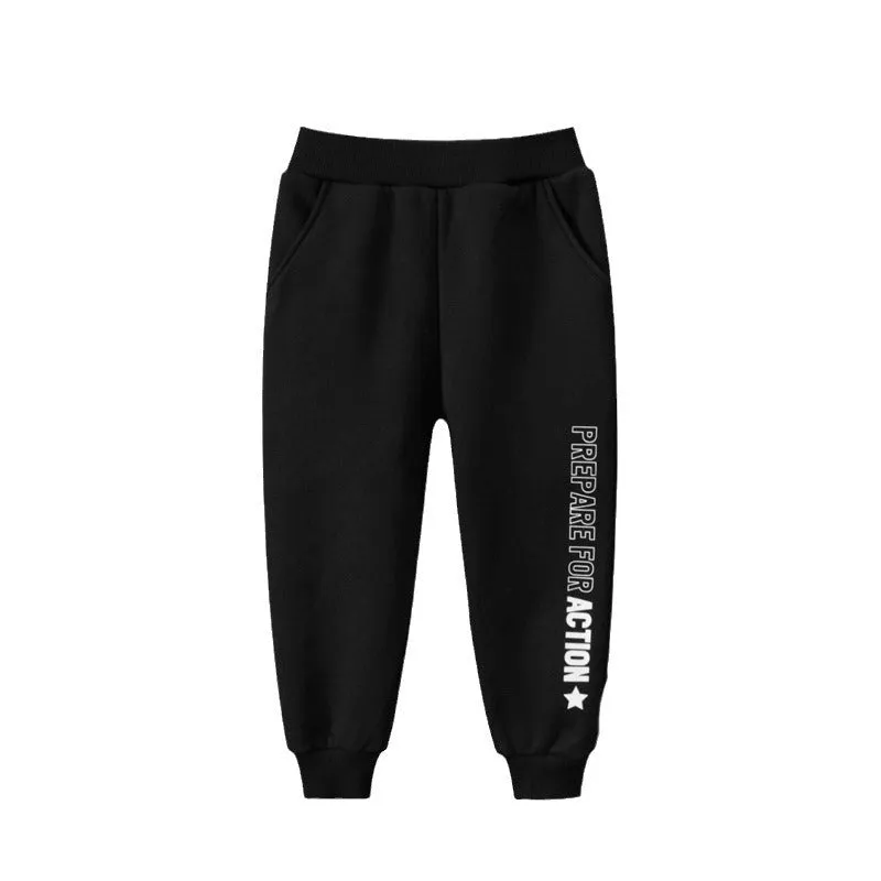 Boys Letter Print Black Cotton Sweatpants