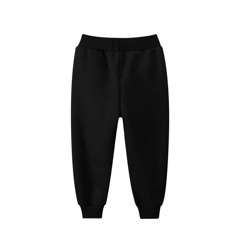 Boys Letter Print Black Cotton Sweatpants