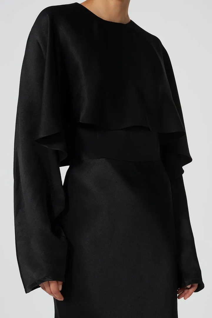 Cape Top Detail Draped Midi-Length Dress