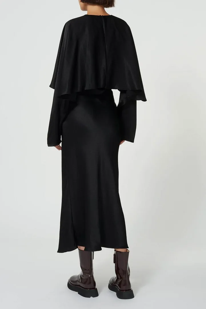 Cape Top Detail Draped Midi-Length Dress