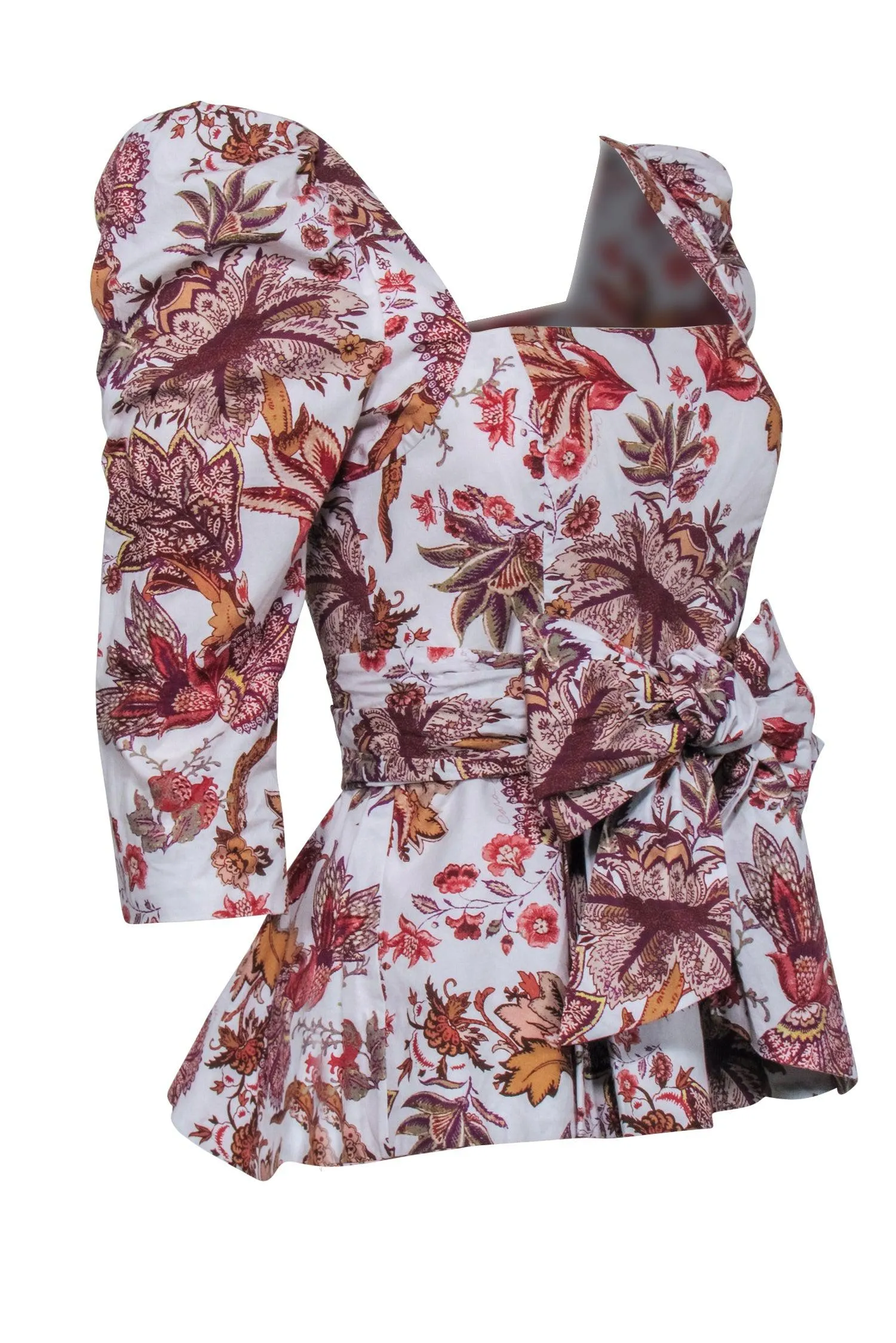 Cara Cara - White w/ Rust Floral Print Peplum Top Sz 4