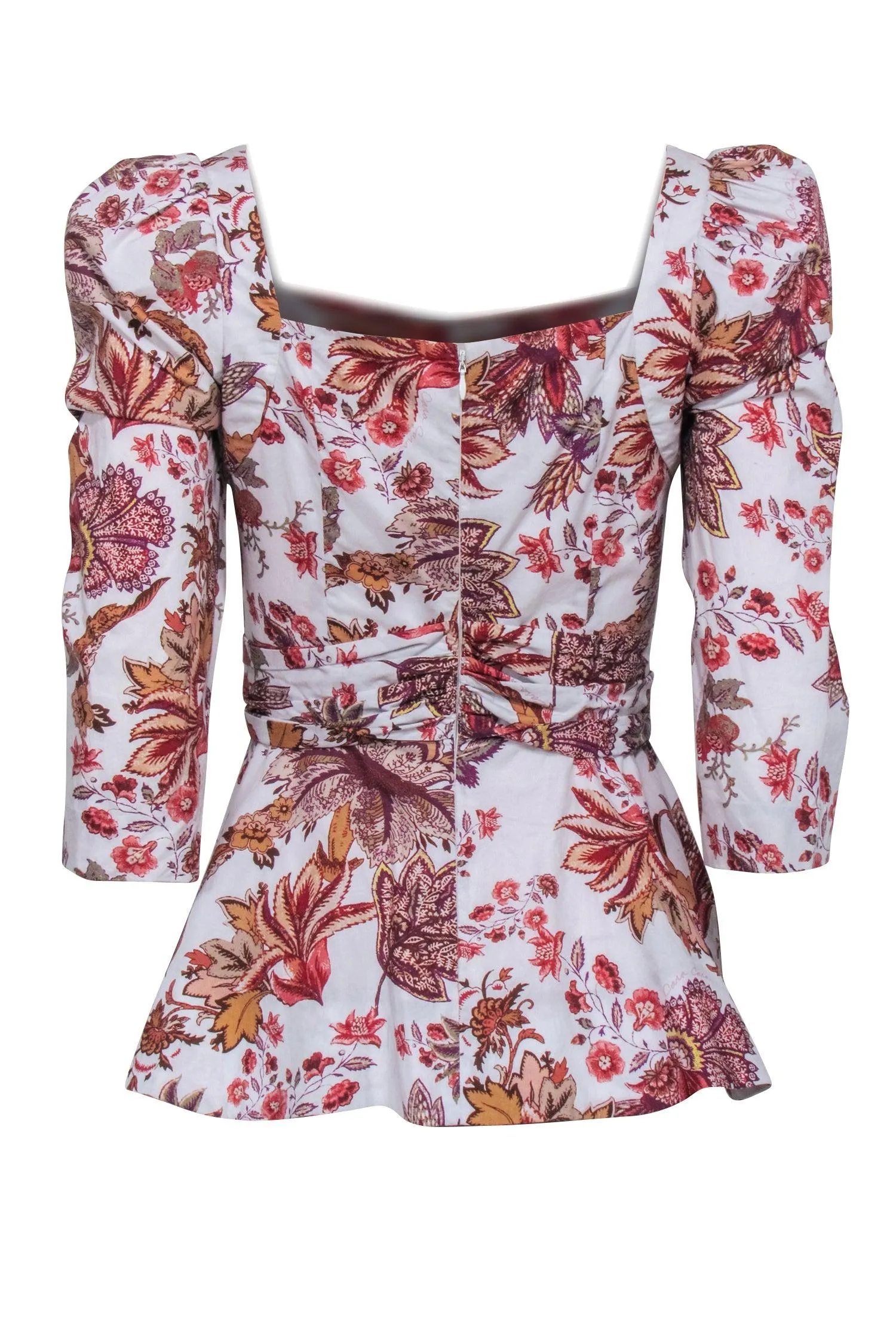 Cara Cara - White w/ Rust Floral Print Peplum Top Sz 4