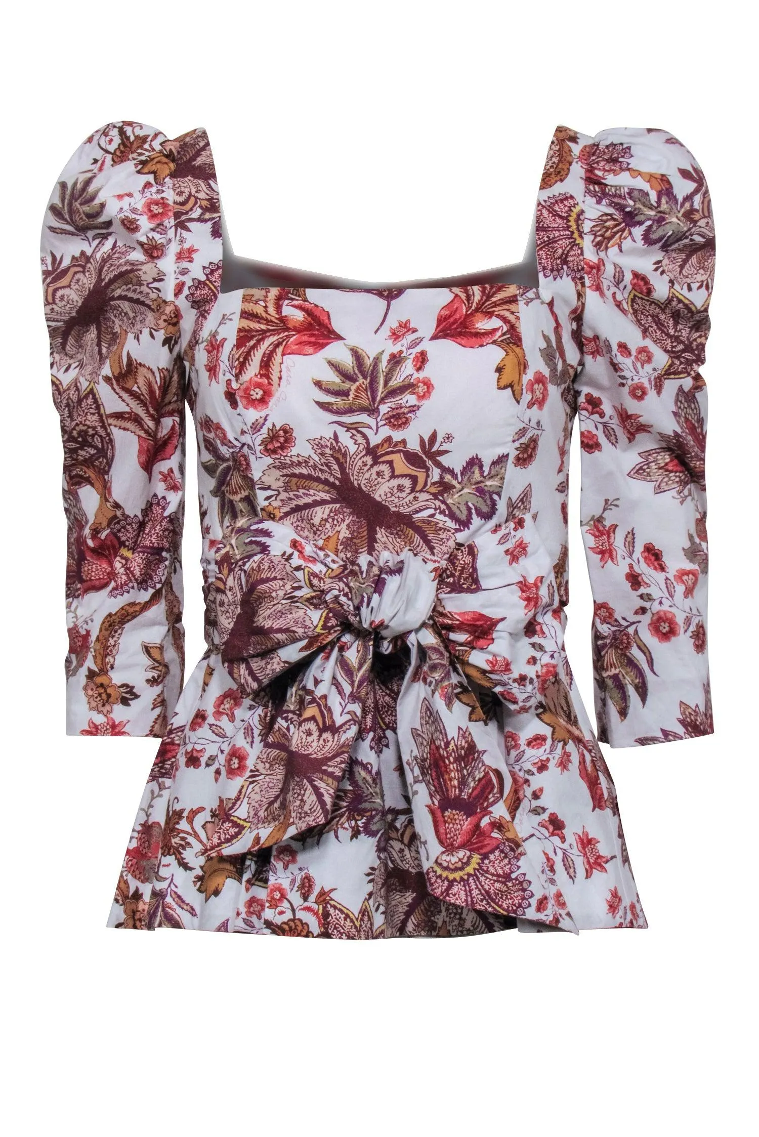 Cara Cara - White w/ Rust Floral Print Peplum Top Sz 4