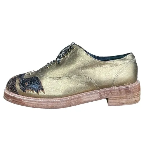 CHANEL Paris Dallas Gold Leather Lace Up Oxfords, Size 40
