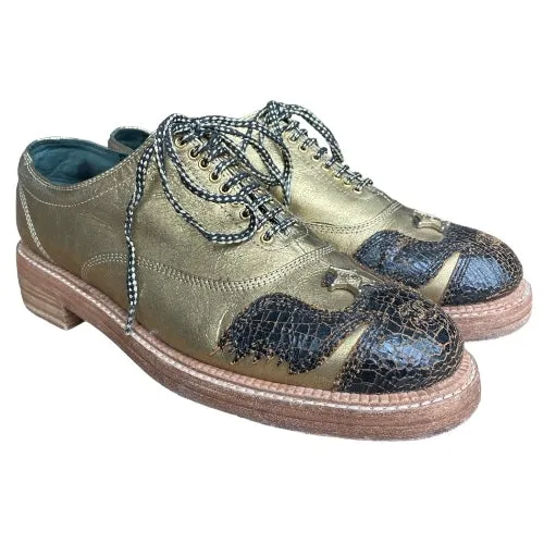 CHANEL Paris Dallas Gold Leather Lace Up Oxfords, Size 40