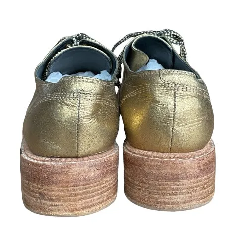 CHANEL Paris Dallas Gold Leather Lace Up Oxfords, Size 40