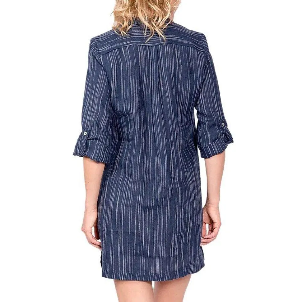 Claudine Tunic - Navy Linen Stripe