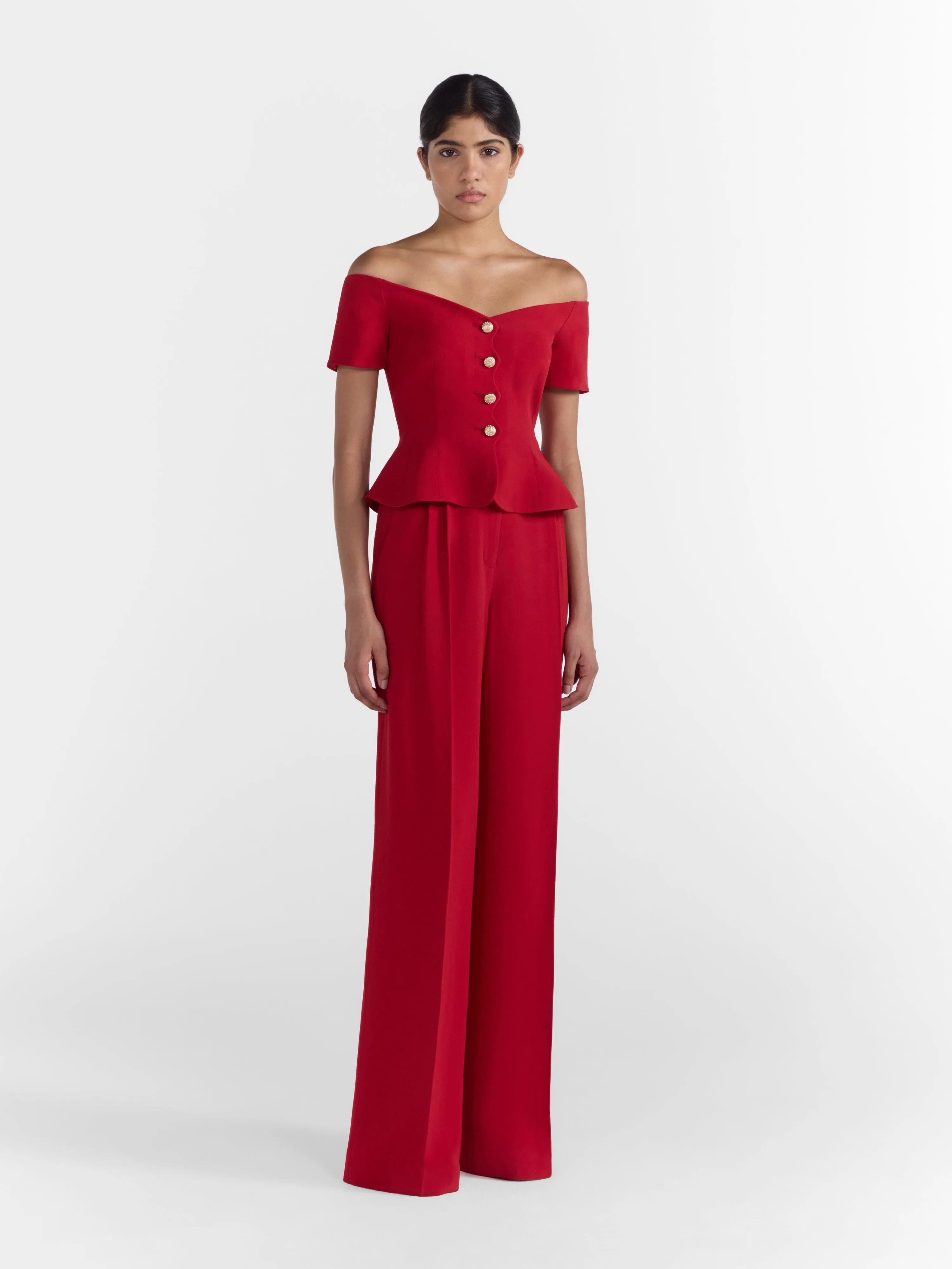 Clementine Scallop B Top in Rouge Red