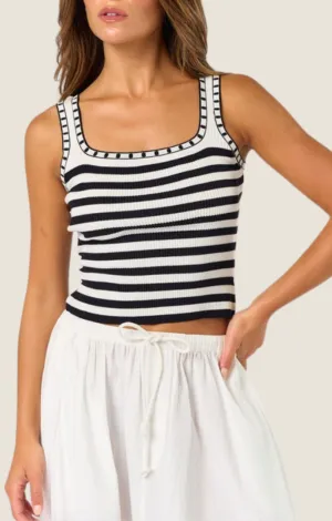 Cora White Striped Knit Tank