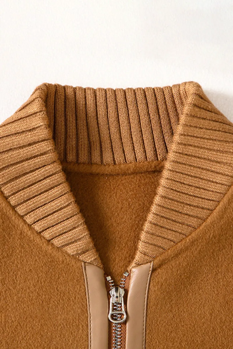 Cropped Wool-Cashmere Doule-Faced Zip-Up Bomber Jacket