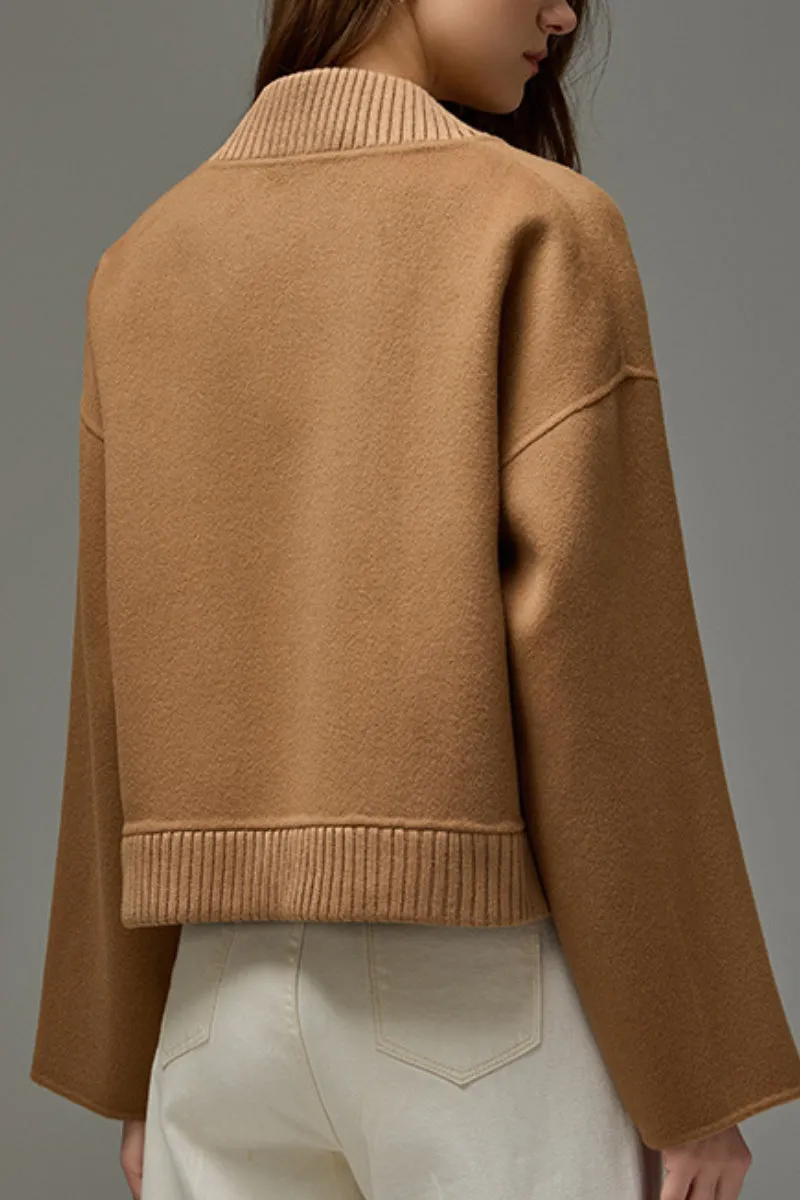 Cropped Wool-Cashmere Doule-Faced Zip-Up Bomber Jacket
