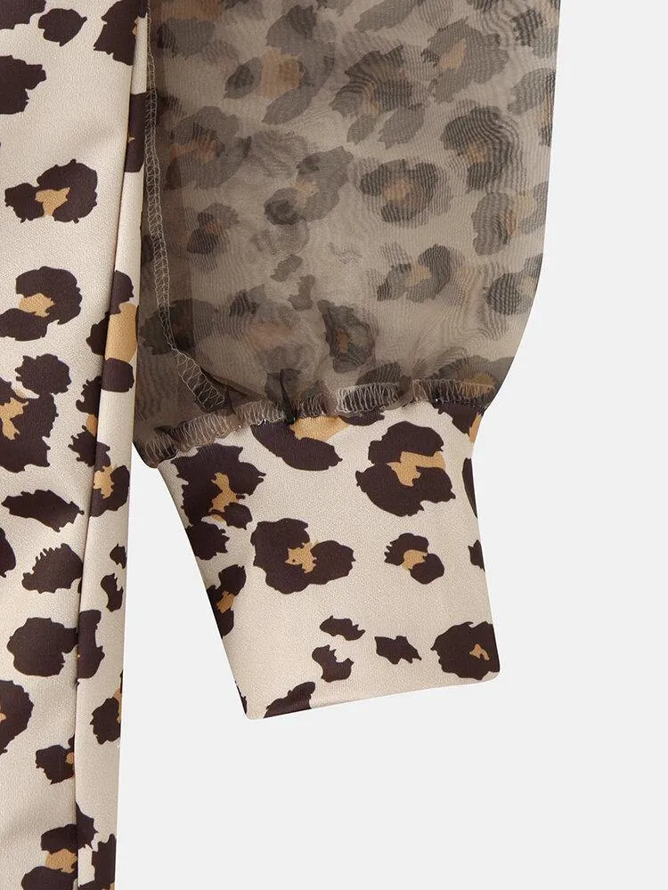 deanwangkt Women Leopard Twist V-Neck Elegant Long Sleeve Dress