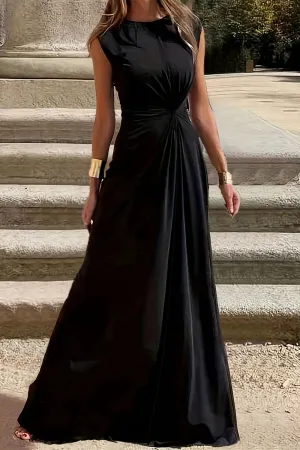 Elegant Simplicity Solid Fold O Neck Vest Dresses(6 Colors)
