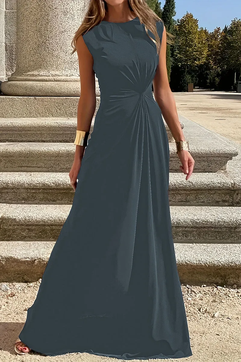 Elegant Simplicity Solid Fold O Neck Vest Dresses(6 Colors)