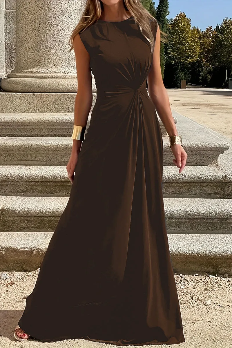 Elegant Simplicity Solid Fold O Neck Vest Dresses(6 Colors)