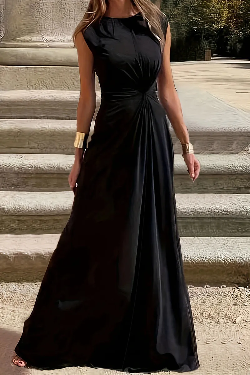 Elegant Simplicity Solid Fold O Neck Vest Dresses(6 Colors)