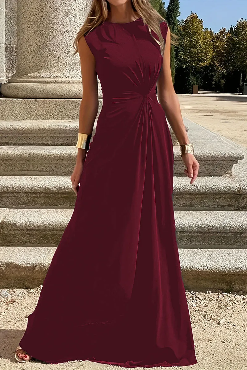 Elegant Simplicity Solid Fold O Neck Vest Dresses(6 Colors)