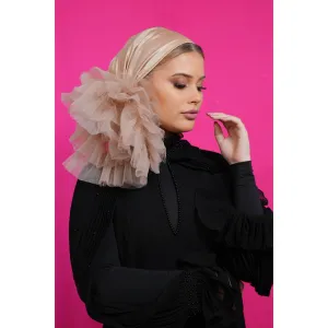 Evening Headscarf w/ Tulle, Rinati Lakel - Neutral