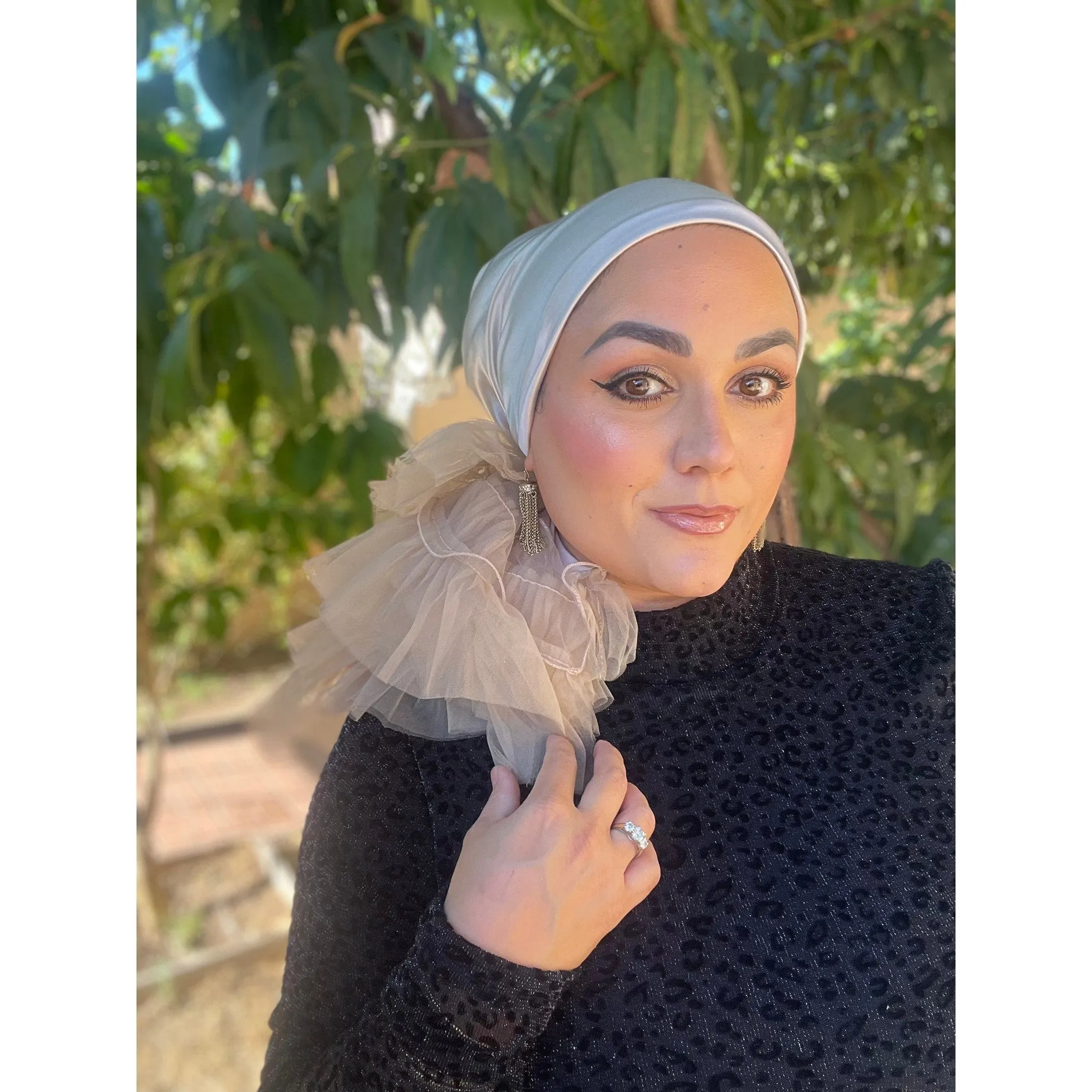 Evening Headscarf w/ Tulle, Rinati Lakel - Neutral