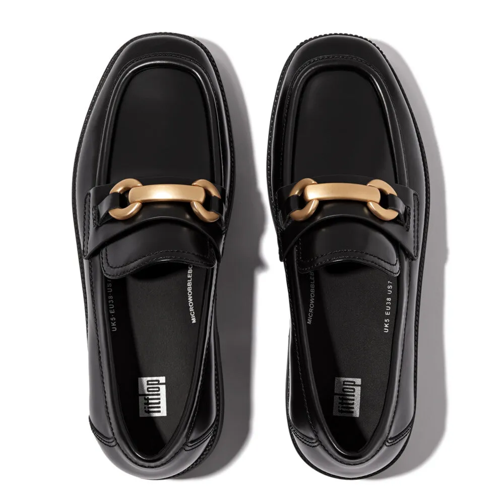 Fitflop F-Luma Chunky Snaffle Box Leather D/Wedge Loafer Black