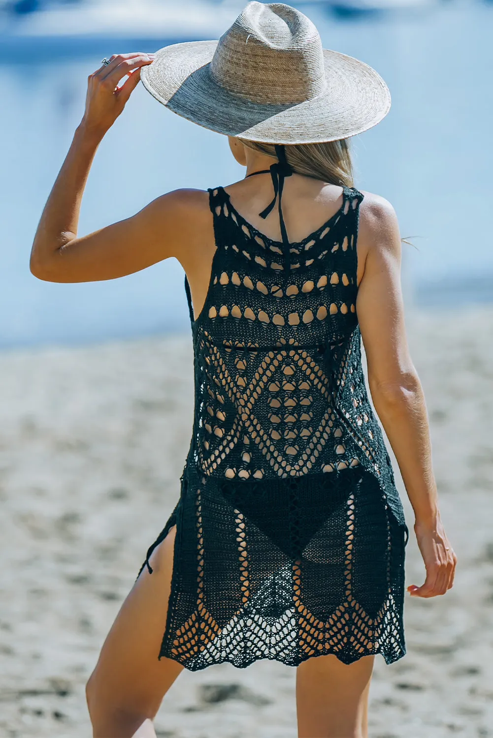 Geometric Patterned Knit Boho Style Beach Cover Up