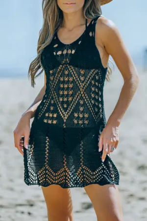 Geometric Patterned Knit Boho Style Beach Cover Up
