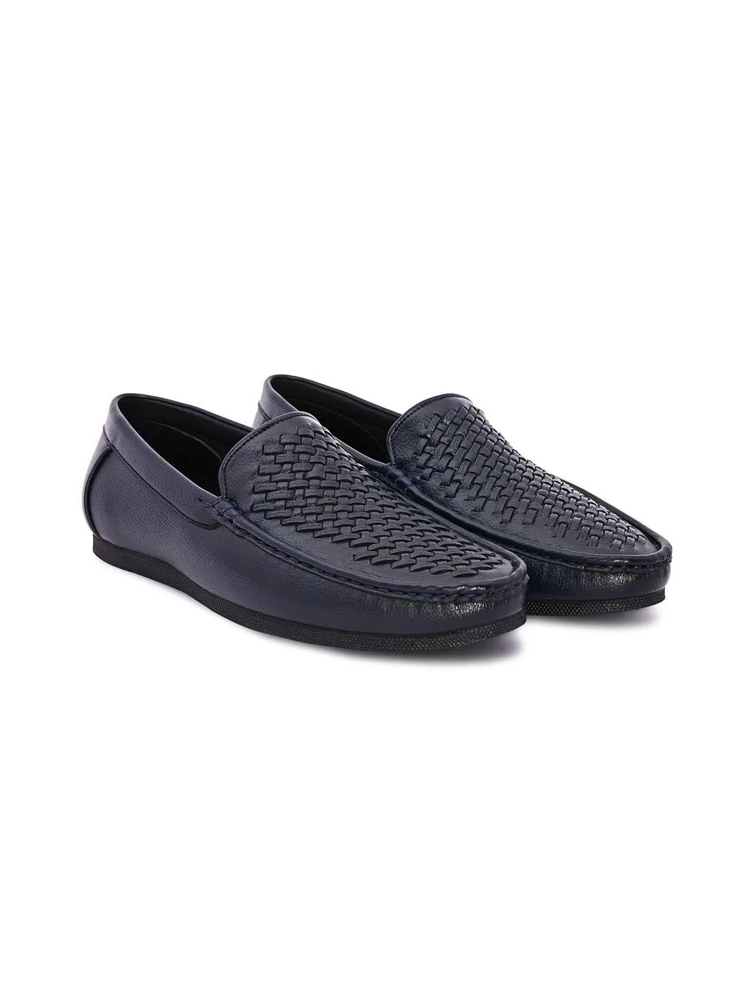 Hydes N Hues Men Blue Woven Design Loafers
