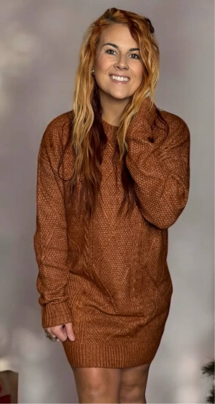 Kalli Detailed Sweater Dress (Rust)