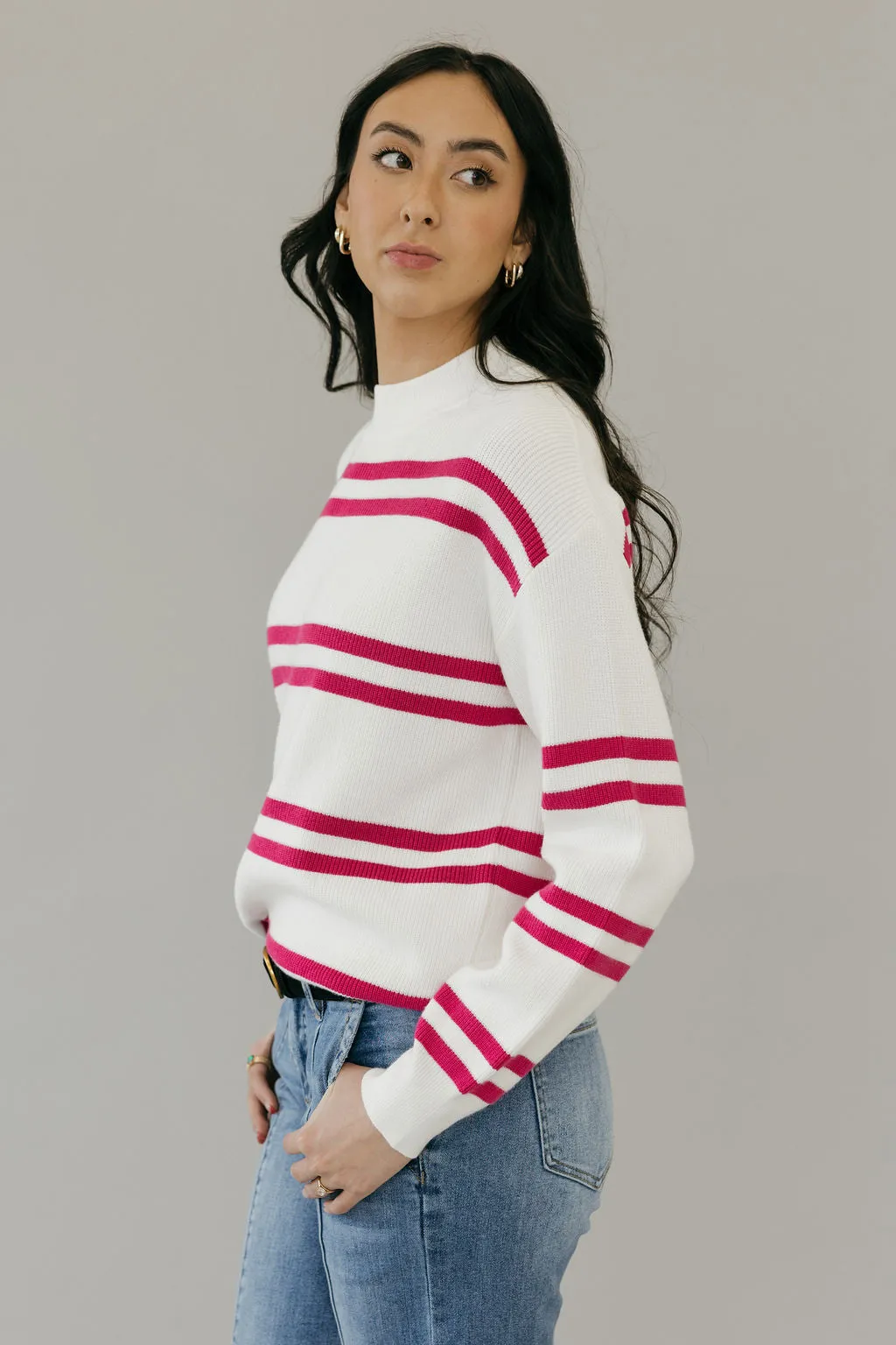 Lovie Sweater-Ivory/Magenta