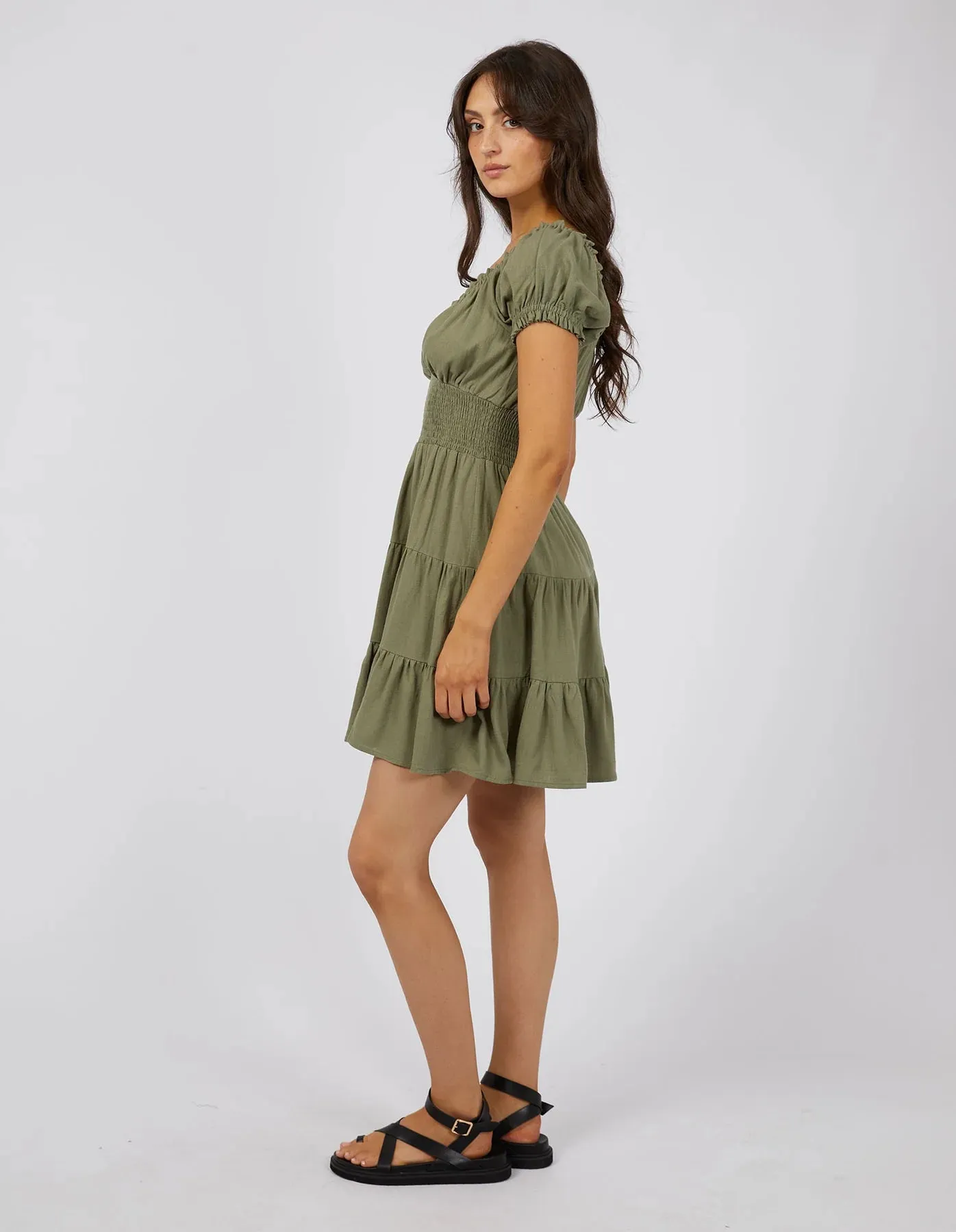 Luxe Linen Mini Dress Khaki