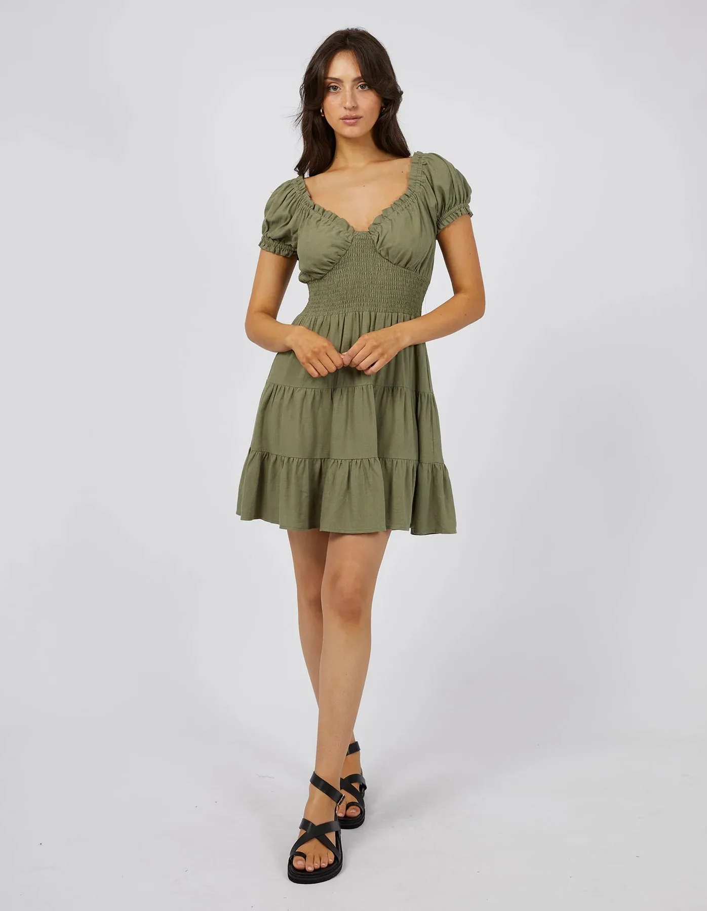 Luxe Linen Mini Dress Khaki
