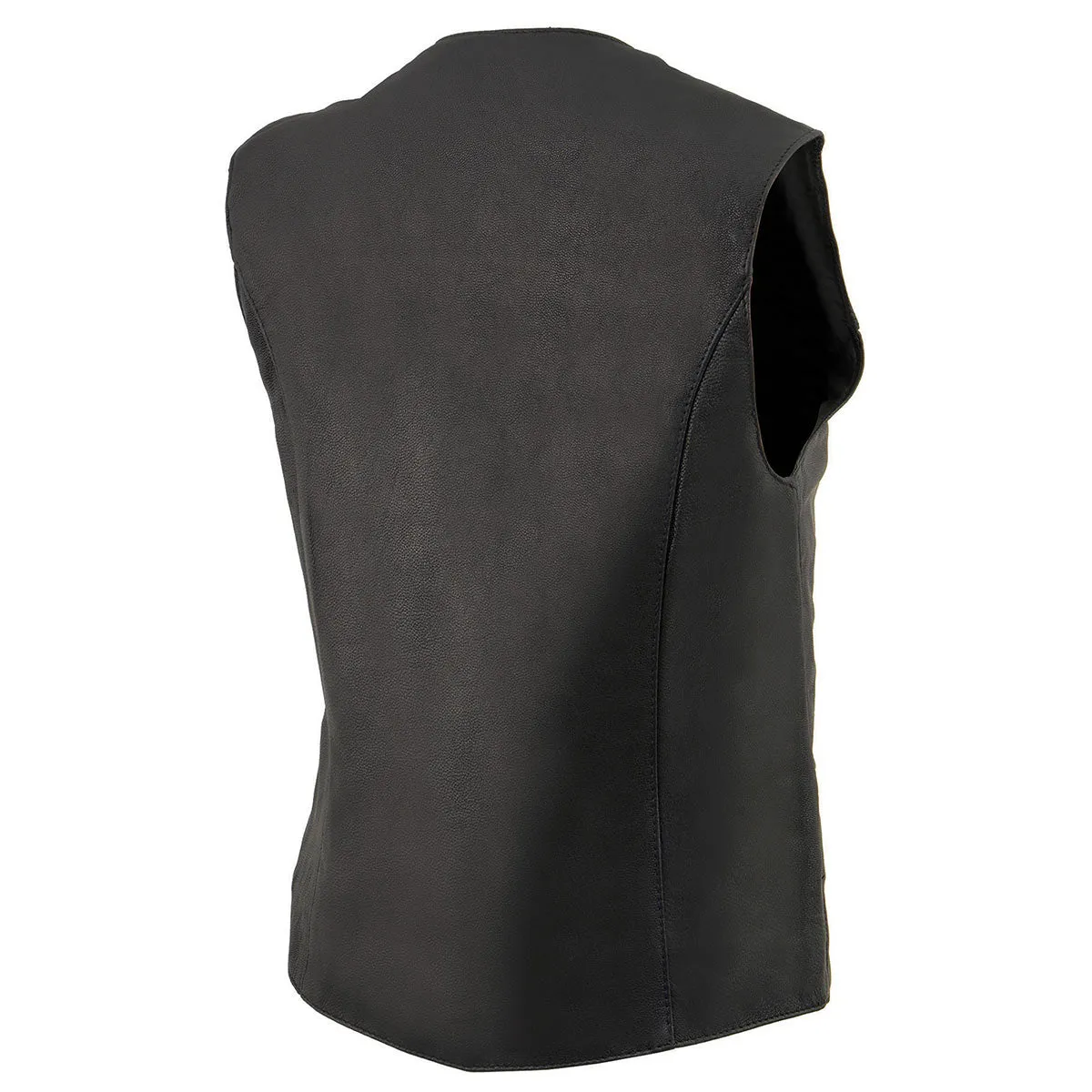 MLL4545 Women's Black Naked Leather Lightweight Classic 4-Snap V-Neck Motorcycle Rider Vest