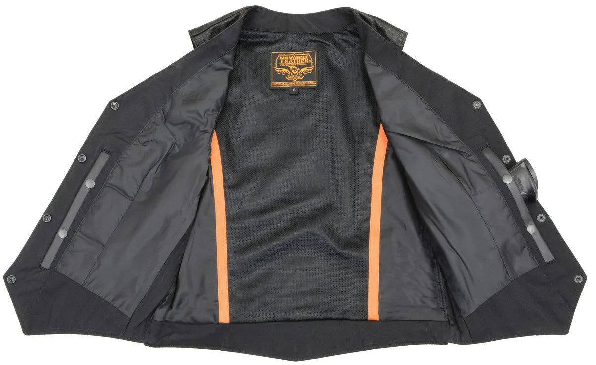 MLL4545 Women's Black Naked Leather Lightweight Classic 4-Snap V-Neck Motorcycle Rider Vest