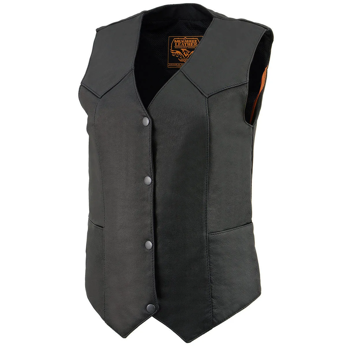 MLL4545 Women's Black Naked Leather Lightweight Classic 4-Snap V-Neck Motorcycle Rider Vest